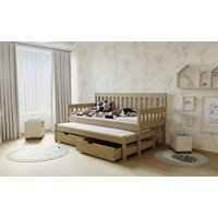 Detská posteľ s výsuvnou prístelkou z MASÍVU 200x90cm bez šuplíku - M06 morenie dub