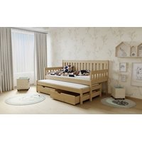 Detská posteľ s výsuvnou prístelkou z MASÍVU 180x80cm so zásuvkou - M06 jelša
