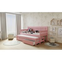 Detská posteľ s výsuvnou prístelkou z MASÍVU 200x90cm so zásuvkou - M06 ružová