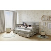 Detská posteľ s výsuvnou prístelkou z MASÍVU 200x90cm so zásuvkou - M06 šedá