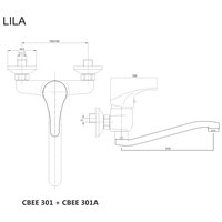 Drezová nástenná batéria, Lila, 150 mm, s ramienkom plochým vyhnutým 210 mm, chróm