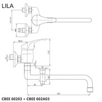 Nástenná batéria do byt. jadra, Lila, 150 mm, s ramienkom ø 18 mm - 330 mm, bez prísluš.