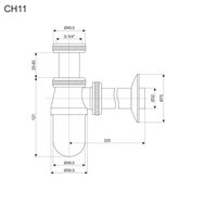 Sifón umývadlový, celokovový s prevlečnou maticou, pochrom. mosadz, 5/4 "x ø 32 mm