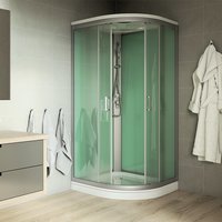 Sprchový box bez strechy, štvrťkruh, 90 cm, R550, profily satin, sklo Point, liata vanička