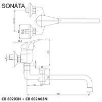 Nástenná batéria do byt. jadra, Sonáta, 100 mm, s rúrkovým ramienkom 330 mm, bez príslušenstva, chróm