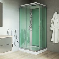 Sprchový box, štvorcový, 90 cm, profily satin, sklo Point, SMC vanička, so strieškou