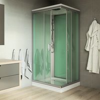 Sprchový box, štvorcový, 90 cm, profily satin, sklo Point, liata vanička, so strieškou