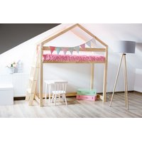 Detská vyvýšená posteľ z masívu DOMČEK - TYP B 160x70 cm