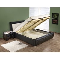 Kovová posteľ s úložným priestorom SANDRA 200x160 cm - čalúnená eko kožou - čierno / biela