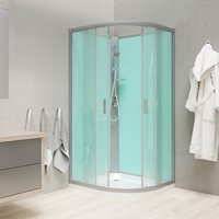 Sprchový box bez strechy, štvrťkruh, 100 cm, R550, profily satin, sklo Point, liata vanička