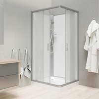 Sprchový box, štvorcový, 90 cm, profily satin, sklo Point, chrbát biela, SMC vanička, bez striešky
