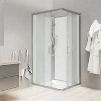 Sprchový box, štvorcový, 90 cm, profily satin, sklo Point, chrbát biela, liata vanička, bez striešky