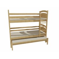 Detská poschodová posteľ s prístelkou z MASÍVU 180x80cm bez šuplíku - PPV002