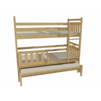 Detská poschodová posteľ s prístelkou z MASÍVU 180x80cm so zásuvkou - PPV004