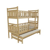Detská poschodová posteľ s prístelkou z MASÍVU 200x90cm so zásuvkou - PPV008
