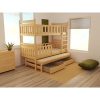 Detská poschodová posteľ s prístelkou z MASÍVU 180x80cm so zásuvkou - PPV008