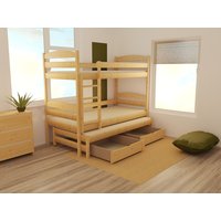 Detská poschodová posteľ s prístelkou z MASÍVU 200x90cm so zásuvkou - PPV009