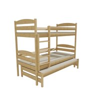 Detská poschodová posteľ s prístelkou z MASÍVU 200x90cm so zásuvkou - PPV009