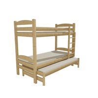 Detská poschodová posteľ s prístelkou z MASÍVU 180x80cm bez šuplíku - PPV010