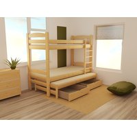 Detská poschodová posteľ s prístelkou z MASÍVU 200x80cm so zásuvkou - PPV010