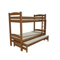 Detská poschodová posteľ s prístelkou z MASÍVU 200x80cm bez šuplíku - PPV010