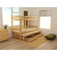 Detská poschodová posteľ s prístelkou z MASÍVU 180x80cm so zásuvkou - PPV013