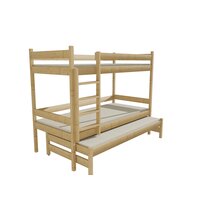 Detská poschodová posteľ s prístelkou z MASÍVU 180x80cm bez šuplíku - PPV013
