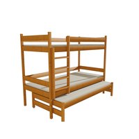 Detská poschodová posteľ s prístelkou z MASÍVU 200x90cm bez šuplíku - PPV013