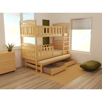 Detská poschodová posteľ s prístelkou z MASÍVU 180x80cm so zásuvkou - PPV014