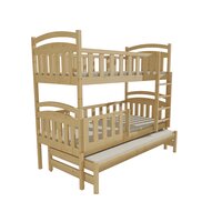 Detská poschodová posteľ s prístelkou z MASÍVU 180x80cm bez šuplíku - PPV014