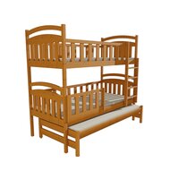 Detská poschodová posteľ s prístelkou z MASÍVU 200x90cm so zásuvkou - PPV014