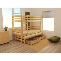 Detská poschodová posteľ s prístelkou z MASÍVU 180x80cm so zásuvkou - PPV015
