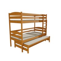 Detská poschodová posteľ s prístelkou z MASÍVU 180x80cm so zásuvkou - PPV016