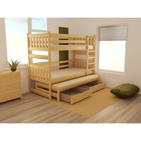 Detská poschodová posteľ s prístelkou z MASÍVU 200x80cm bez šuplíku - PPV019