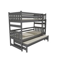 Detská poschodová posteľ s prístelkou z MASÍVU 200x90cm bez šuplíku - PPV019