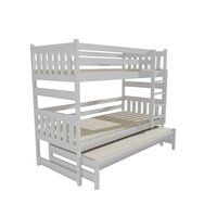 Detská poschodová posteľ s prístelkou z MASÍVU 200x90cm so zásuvkou - PPV019