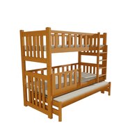 Detská poschodová posteľ s prístelkou z MASÍVU 200x90cm so zásuvkou - PPV023