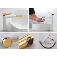 Umývadlová batéria MAXMAX Rea SMART - vysoká - bielo / zlatá