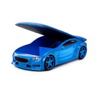 Detská 3D autopostel 180x80 cm s úložným priestorom MASTI Alcantara modrá - LED svetlomety a podsvietenie + spojler