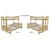 Detská poschodová posteľ s rozšíreným spodným lôžkom z MASÍVU 200x90cm bez šuplíku - PPS003