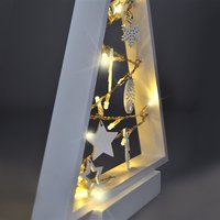Dekoračné LED vianočný stromček - drevený s ozdobami