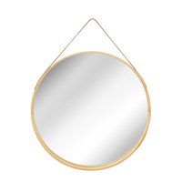 Okrúhle zrkadlo na pásku LOFT 50 cm s dreveným rámom - svetlo hnedé