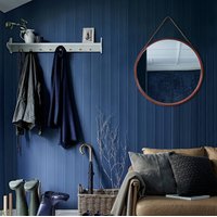 Okrúhle zrkadlo na pásku LOFT 50 cm s dreveným rámom - tmavo hnedé