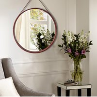 Okrúhle zrkadlo na pásku LOFT 50 cm s dreveným rámom - tmavo hnedé