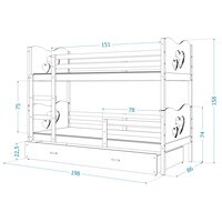 Detská poschodová posteľ so zásuvkou MAX R - 190x80 cm - biela - srdiečka