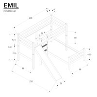 Detská poschodová posteľ do "L" sa šmýkačkou z MASÍVU BUK - EMIL 200x90cm - prírodná