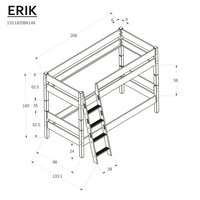 Detská poschodová posteľ z MASÍVU BUK - ERIK 200x90cm - prírodná