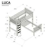Detská poschodová posteľ do "L" z MASÍVU BUK - LUCCA 200x90cm - prírodná