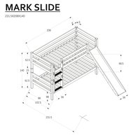 Detská poschodová posteľ so šmýkačkou z MASÍVU BUK - MARK 200x90cm - biela