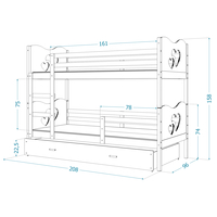 Detská poschodová posteľ s prístelkou MAX Q - 200x90 cm - modro-šedá - vláčik